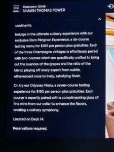 Privee restaurant onboard Oceania Cruises' Marina, Riviera, Vista & Allura ships