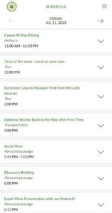 Example of a daily schedule on a Tauck River Cruise