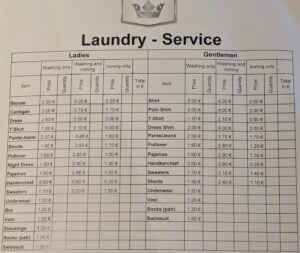 Laundry list prices onboard AMA Waterways AmaMagna
