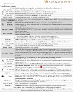 Daily schedule example onboard AMA Waterways River Cruises